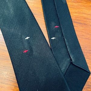 Vintage Black Narrow 1960s mohair tie with Small White & Red Diamond Shapes